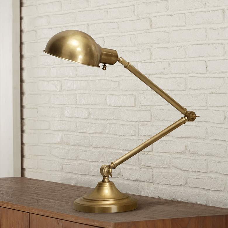 Image 1 Robert Abbey Kinetic Adjustable Antique Brass Pharmacy Desk Lamp