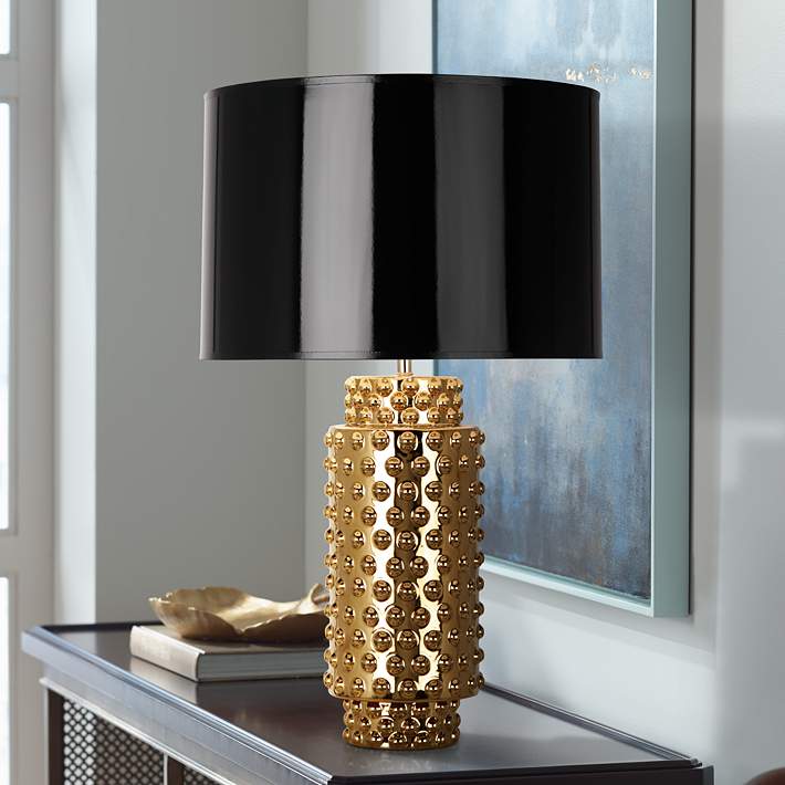 Druipend Ga door Edele Robert Abbey Large Dolly Black Shade Gold Glaze Table Lamp - #6P845 | Lamps  Plus