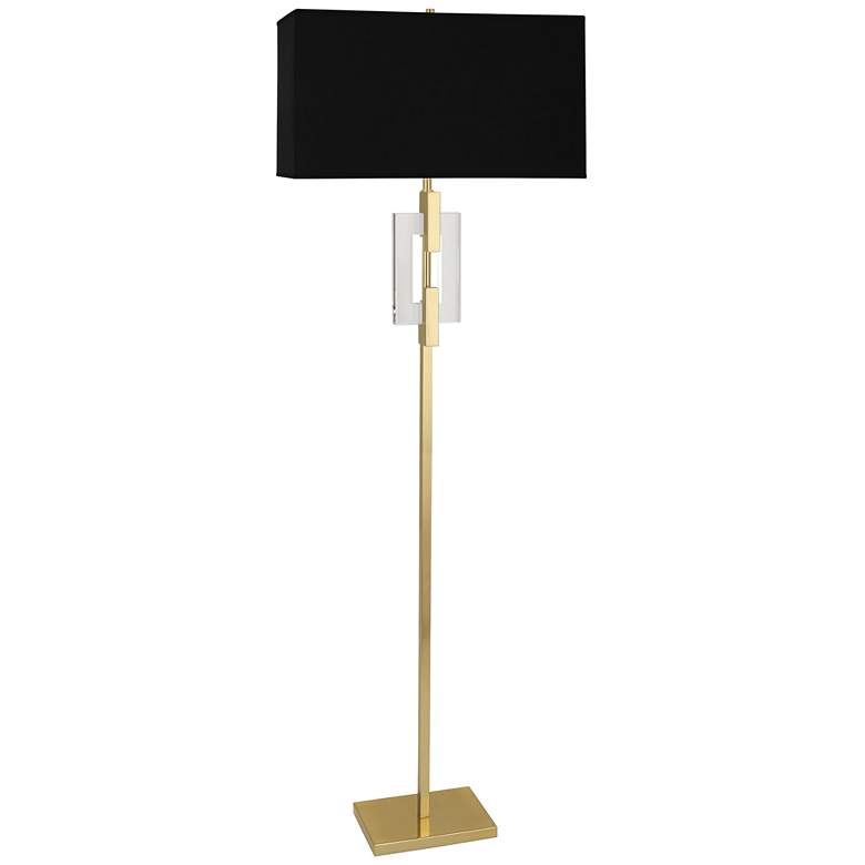 Image 1 Robert Abbey Lincoln 63" High Black Shade Brass and Crystal Floor Lamp