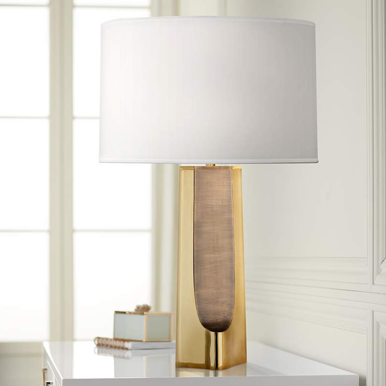 Image 1 Robert Abbey Margeaux 28" Brass Concave Metal Table Lamp