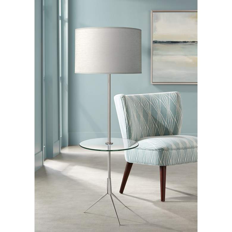 Image 1 Robert Abbey Martin Nickel Floor Lamp with Glass Tray
