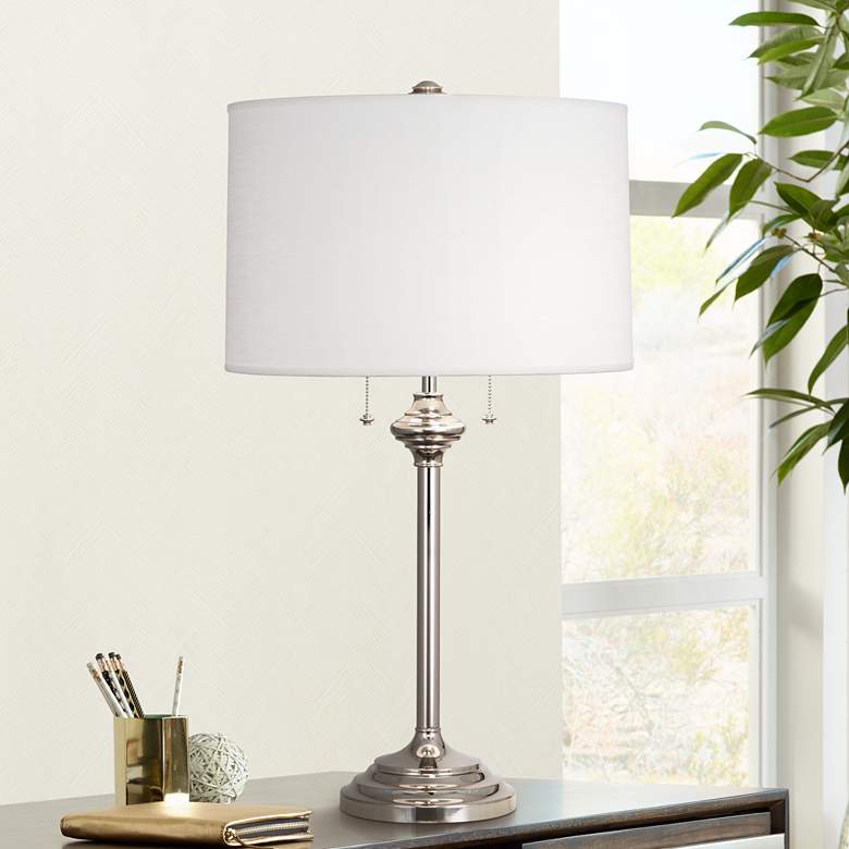 Image 1 Robert Abbey Monroe Nickel Column Table Lamp