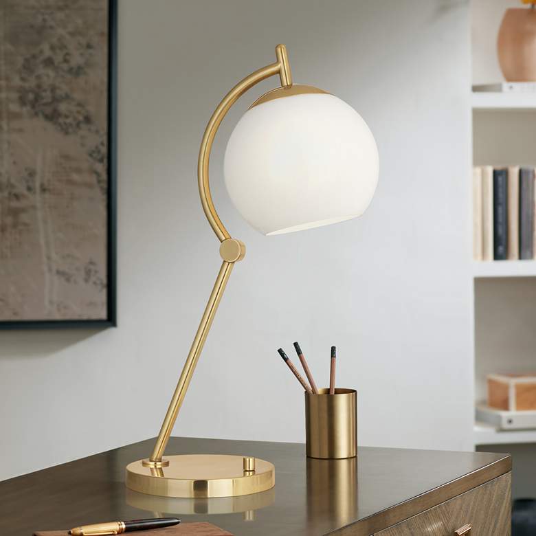 Image 1 Robert Abbey Nova 23 1/2" Modern Brass Metal Desk Lamp with USB Port