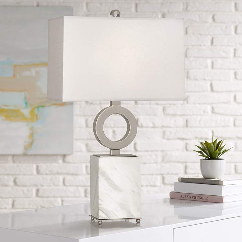 Image 1 Robert Abbey Oculus 28" Silver and White Marble Table Lamp