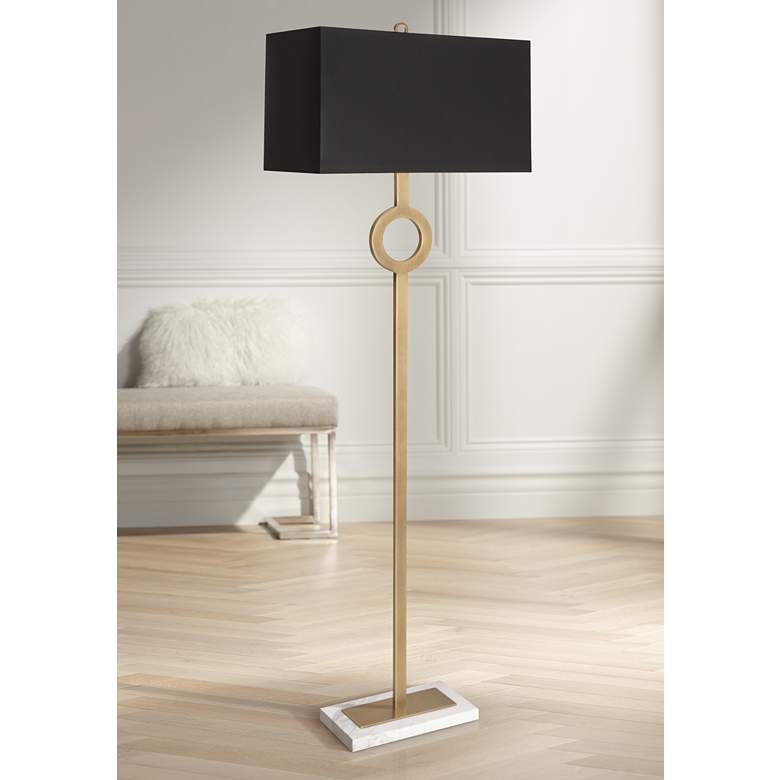 Image 1 Robert Abbey Oculus 62 3/4 inch Black Shade and Brass Floor Lamp