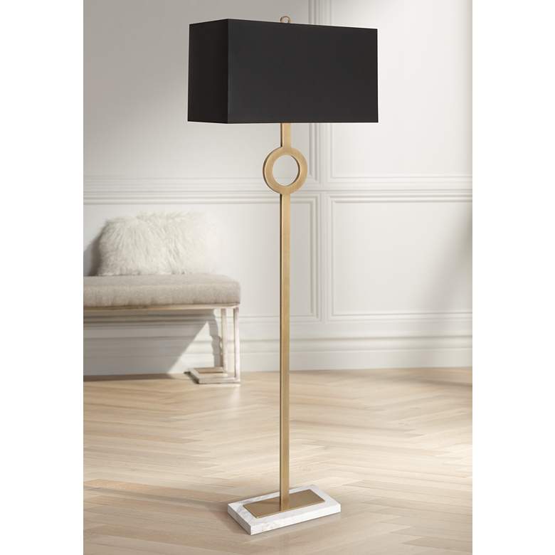 Image 1 Robert Abbey Oculus 62 3/4" Black Shade and Brass Floor Lamp