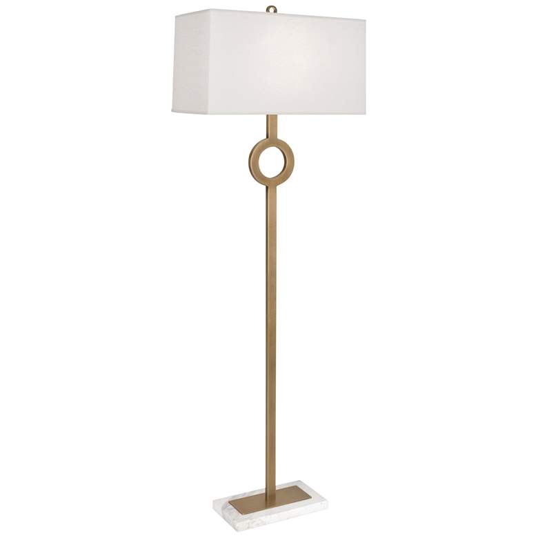 Image 2 Robert Abbey Oculus 62 3/4 inch Brass Metal Floor Lamp with Oyster Shade