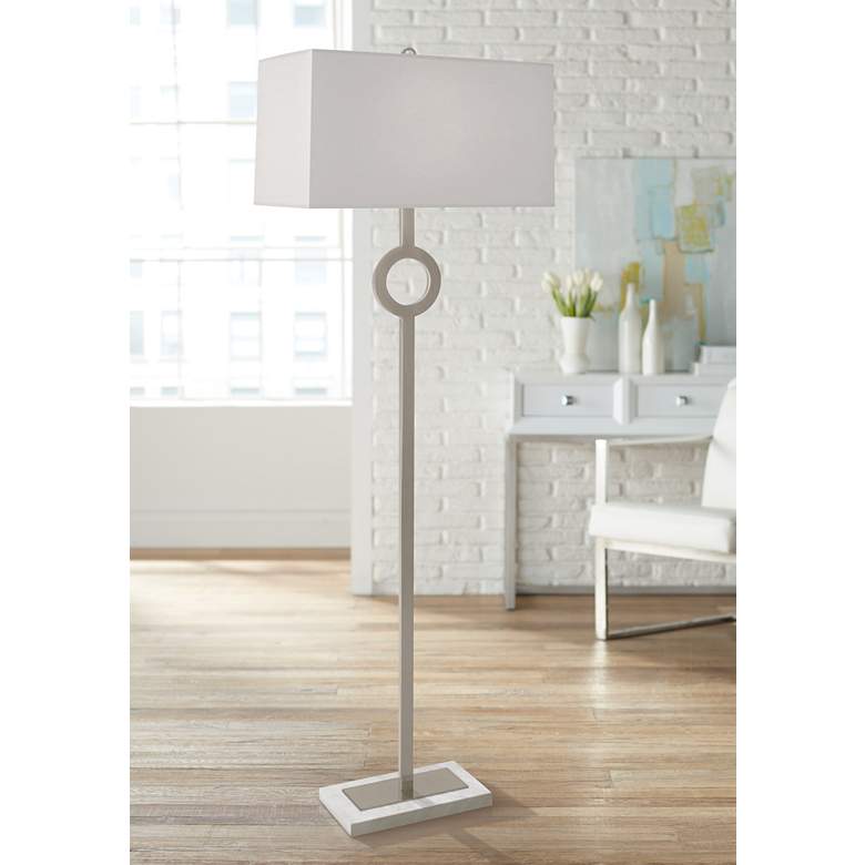 Image 1 Robert Abbey Oculus 62 3/4 inch Linen Shade and Silver Floor Lamp