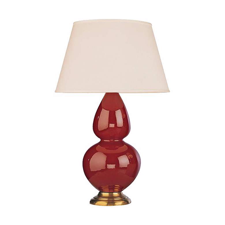 Robert Abbey Oxblood Red and Brass Double Gourd Ceramic Table Lamp