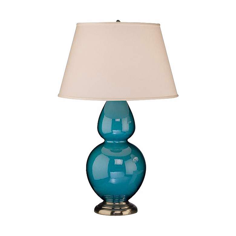 Robert Abbey Peacock Blue and Silver Double Gourd Ceramic Lamp