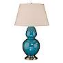 Robert Abbey Peacock Blue and Silver Double Gourd Ceramic Lamp