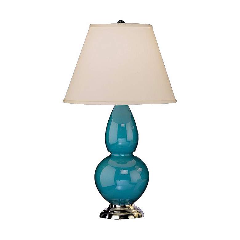 Image 2 Robert Abbey Peacock Blue and Silver Double Gourd Ceramic Table Lamp