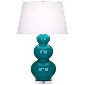 Image1 of Robert Abbey Peacock Blue Triple Gourd Ceramic Table Lamp