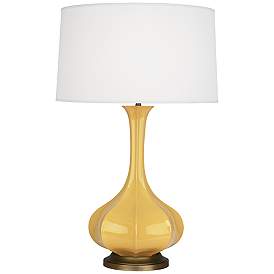 Image1 of Robert Abbey Pike 32" Modern Brass and Sunset Yellow Ceramic Lamp