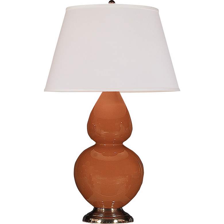 Image 1 Robert Abbey Pumpkin Orange and Brass Double Gourd Ceramic Lamp