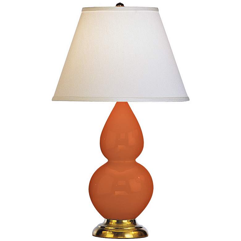 Image 1 Robert Abbey Pumpkin Orange and Brass Double Gourd Ceramic Table Lamp