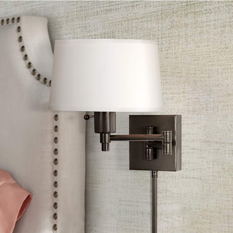 Image 1 Robert Abbey Real Simple 11" Bronze Finish Plug-In Swing Arm Wall Lamp