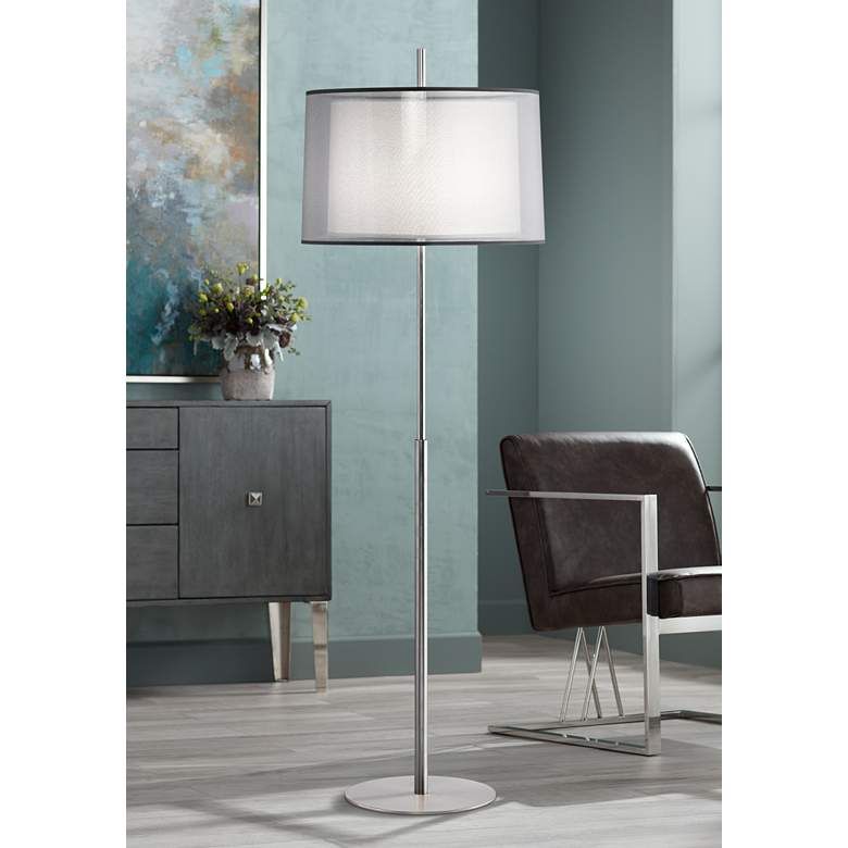 Image 2 Robert Abbey Saturnia 63 3/4 inch Modern Double Shade and Steel Floor Lamp
