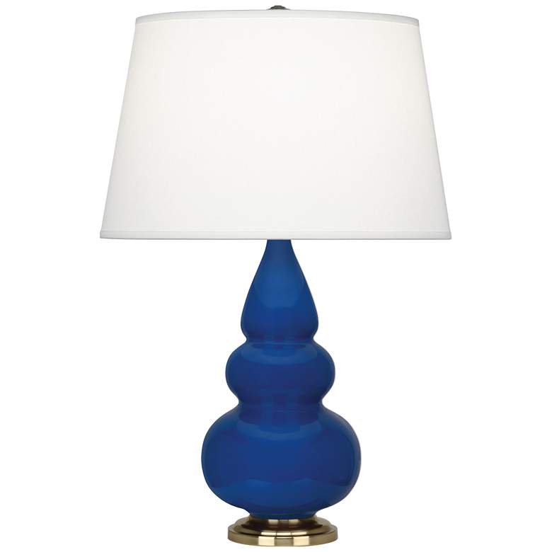 Image 1 Robert Abbey, Small Triple Gourd, Cobalt Ceramic, Brass, Accent Lamp