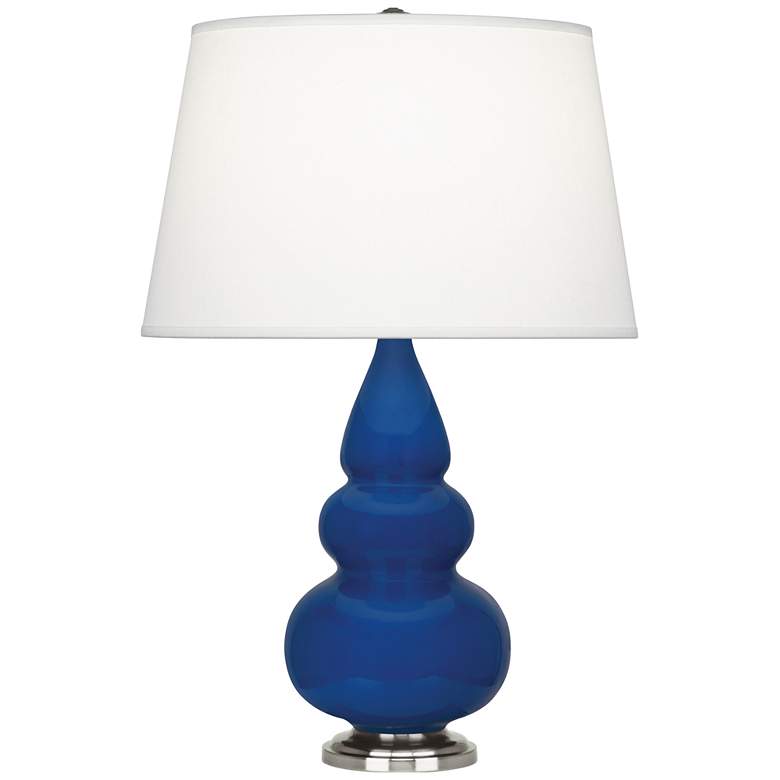 Image 1 Robert Abbey, Small Triple Gourd, Cobalt Ceramic, Silver, Accent Lamp