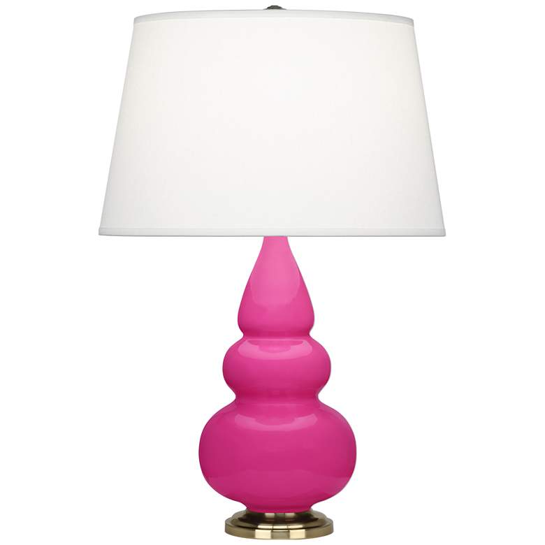 Image 1 Robert Abbey, Small Triple Gourd, Razz Rose Ceramic, Brass, Accent Lamp