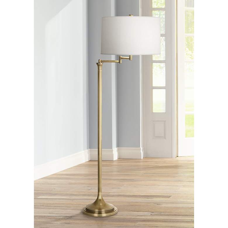 Image 1 Robert Abbey Sofia Antique Brass Swing Arm Floor Lamp