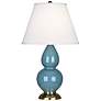 Robert Abbey Steel Blue and Brass Double Gourd CeramicTable Lamp