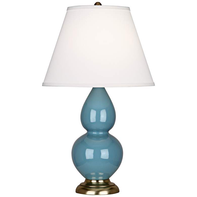 Image 1 Robert Abbey Steel Blue and Brass Double Gourd CeramicTable Lamp
