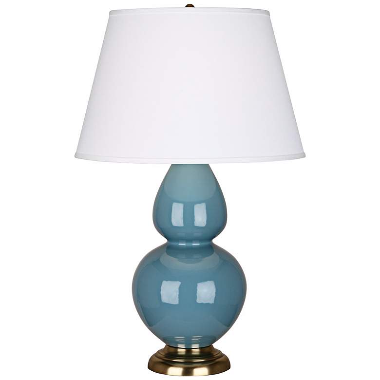 Image 1 Robert Abbey Steel Blue and Brass Large Double Gourd Ceramic Table Lamp