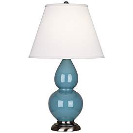 Image1 of Robert Abbey Steel Blue and Silver Double Gourd Ceramic Table Lamp
