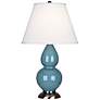 Robert Abbey Steel Blue and Silver Double Gourd Ceramic Table Lamp