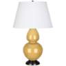 Robert Abbey Sunset Yellow and Bronze Large Double Gourd Ceramic Table Lamp