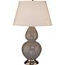Robert Abbey Taupe Gray and Silver Double Gourd Ceramic Table Lamp