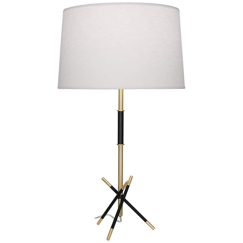 Image 1 Robert Abbey Thatcher Black and Brass Modern Stick Table Lamp