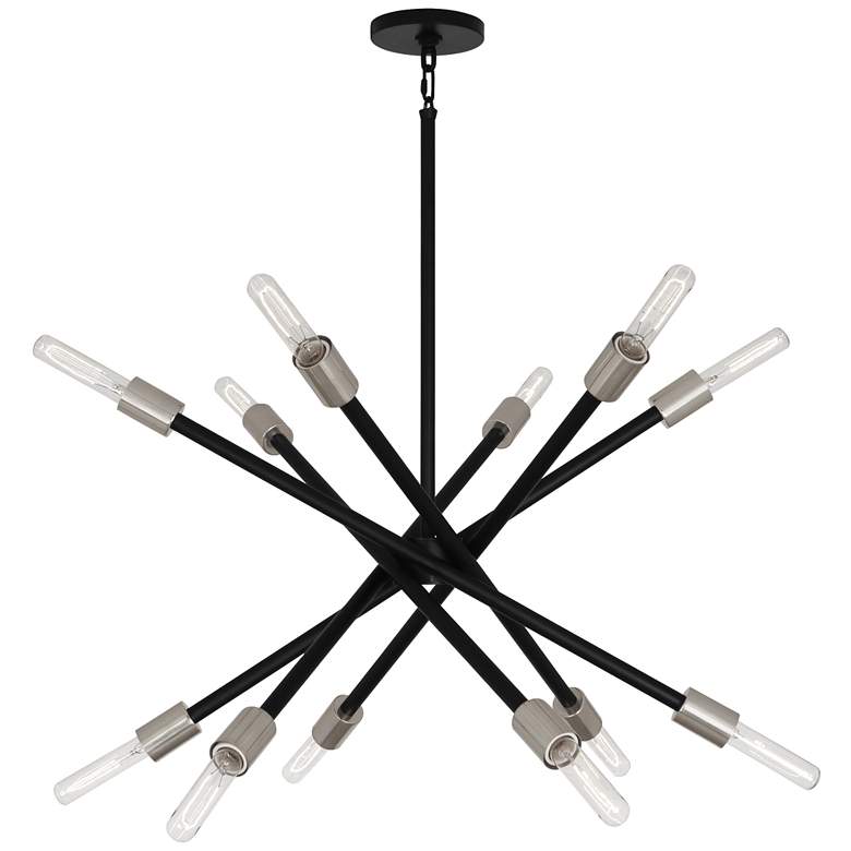 Image 1 Robert Abbey Thatcher Chandelier 25" Nickel Finish w/Black Accents