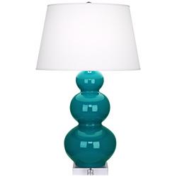 Robert Abbey Triple Gourd 33&quot; High Peacock Blue Ceramic Table Lamp
