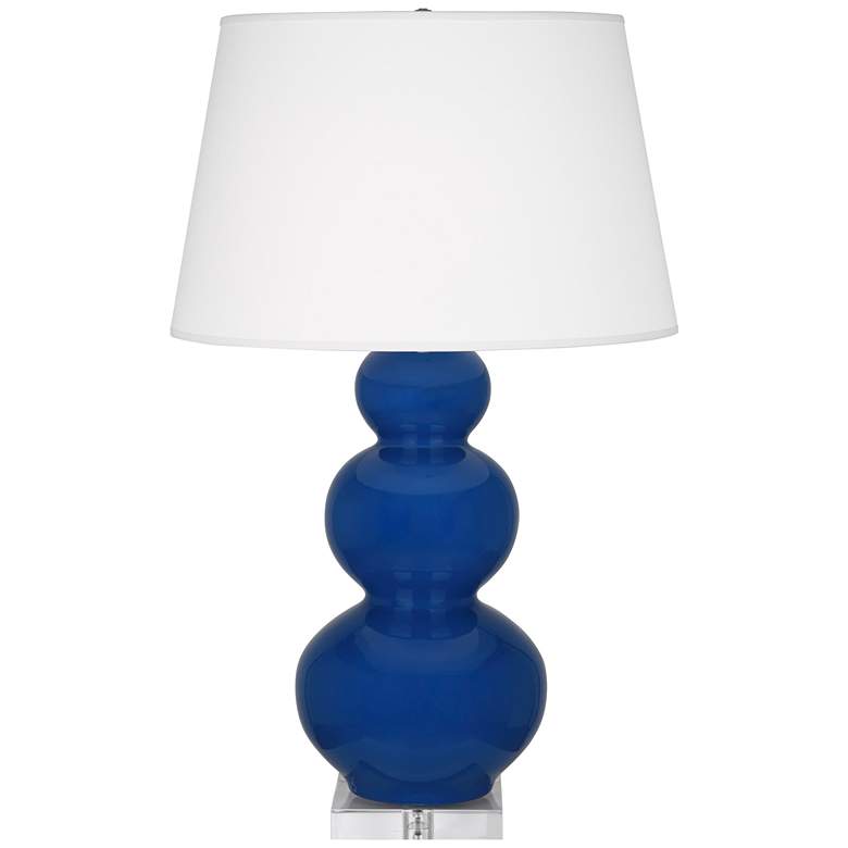 Image 1 Robert Abbey, Triple Gourd, Cobalt Glazed Ceramic, Lucite Base, Table Lamp