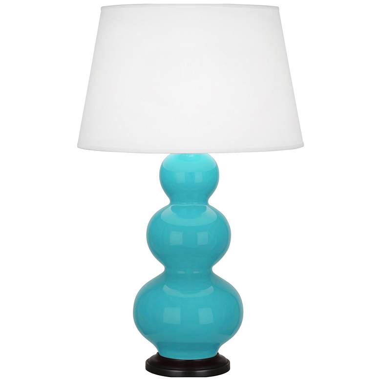 Image 1 Robert Abbey, Triple Gourd, Egg Blue Glazed Ceramic, Bronze, Table Lamp