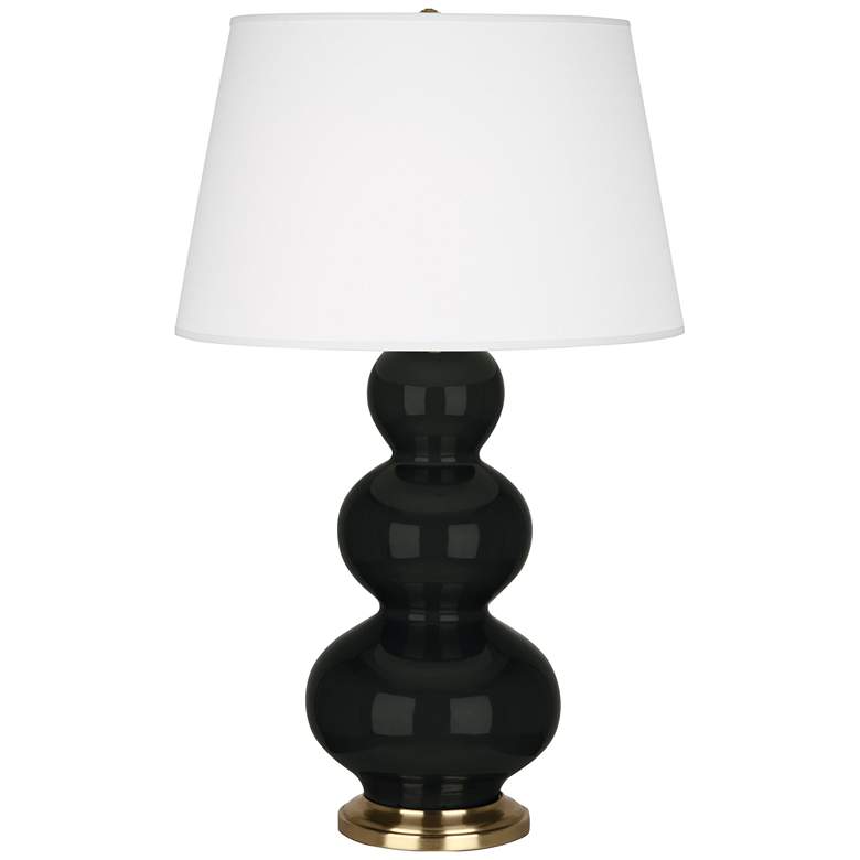 Image 1 Robert Abbey, Triple Gourd, Obsidian Glazed Ceramic, Brass, Table Lamp