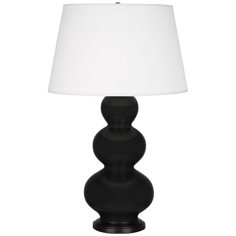 Image 1 Robert Abbey, Triple Gourd, Obsidian Glazed Ceramic, Bronze, Table Lamp