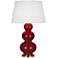 Robert Abbey, Triple Gourd, Sangria Glazed Ceramic, Brass, Table Lamp