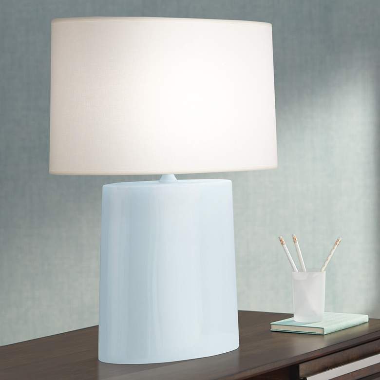 Image 1 Robert Abbey Victor Baby Blue Glazed Ceramic Table Lamp