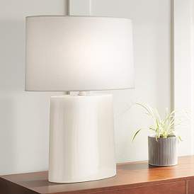 Image1 of Robert Abbey Victor Bone Glazed Ceramic Table Lamp