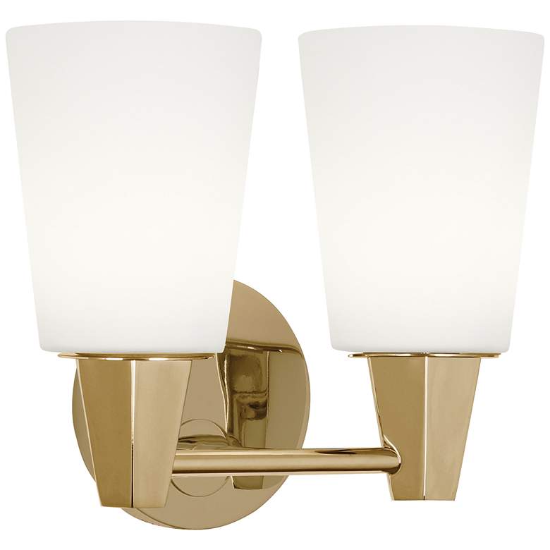 Image 1 Robert Abbey Wheatley 11 inch 2 light Wall Sconce brass w/white glass shad
