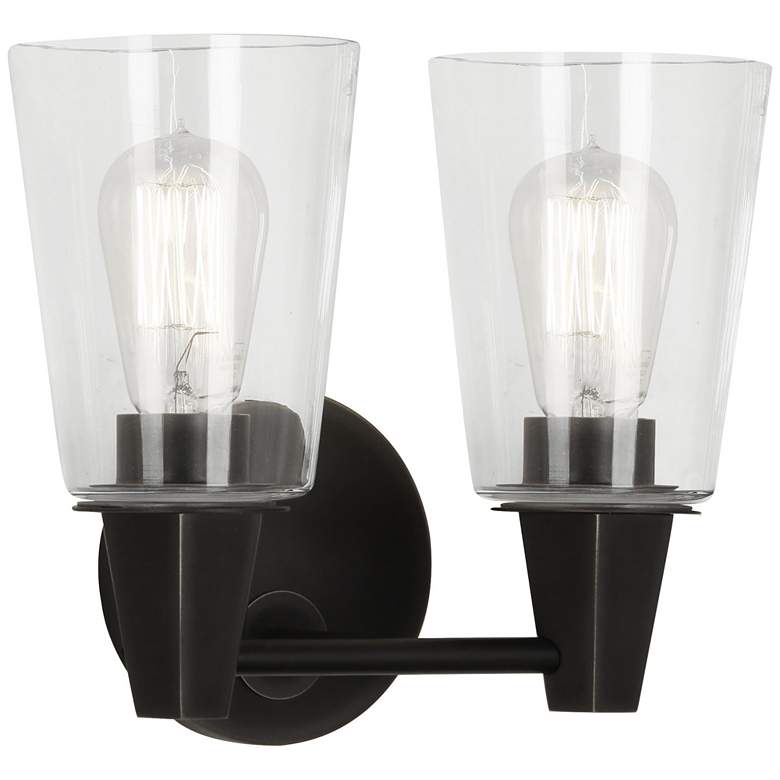 Image 1 Robert Abbey Wheatley 11" 2 light Wall Sconce bronze w/ glass shades