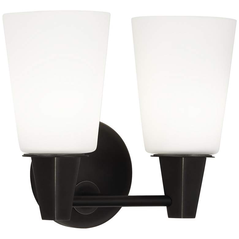 Image 1 Robert Abbey Wheatley 11" 2 Light Wall Sconce Bronze w/White Glass Sha