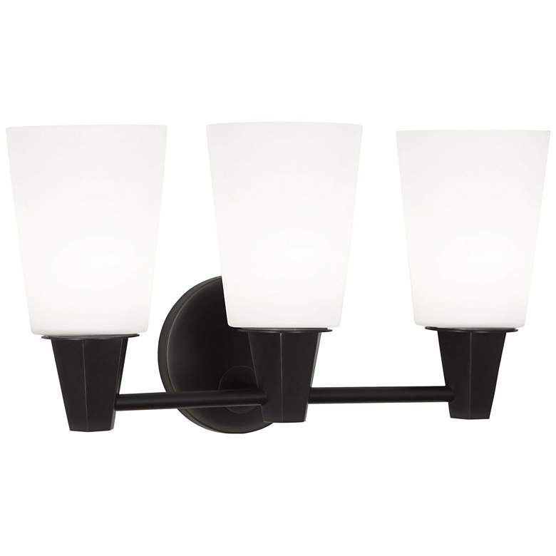 Image 1 Robert Abbey Wheatley 3 light Wall Sconce dark bronze w/white glass shades