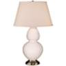 Robert Abbey White and Silver Double Gourd Ceramic Table Lamp
