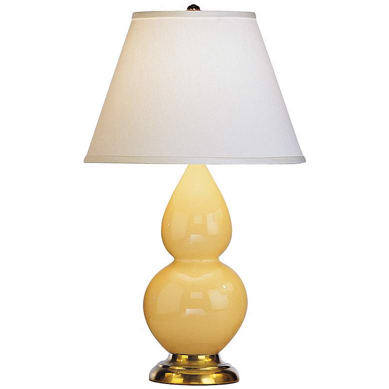 Image 1 Robert Abbey Yellow and Brass Double Gourd Ceramic Table Lamp