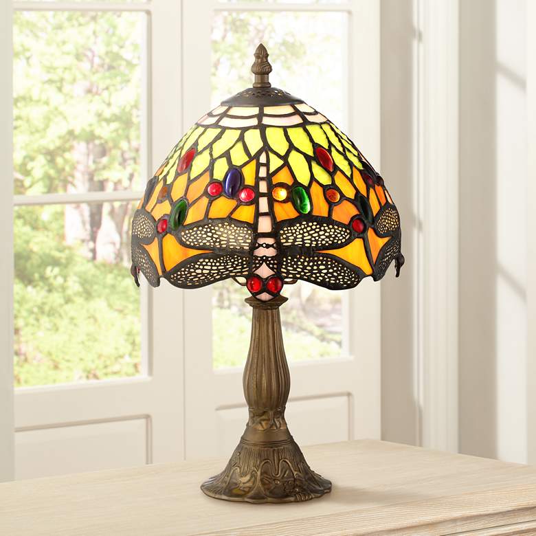 Image 1 Robert Louis Tiffany 13 3/4"H Dragonfly Art Glass Table Lamp